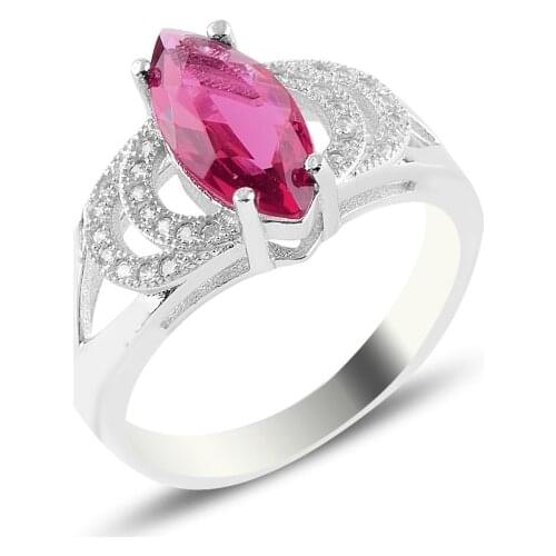 Silver 925 Sterling Ruby Zircon Engagement Ring