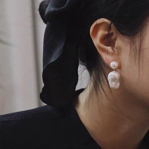 Simple Baroque Pearl Independent Designer Earrings Earrings 925 Tremella Earrings Earrings Big Retro Earrings