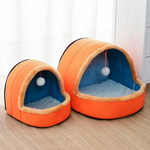 Pet Dog Cat Bed Puppy House with Toy Ball Warm Soft Pet Cushion Dog Kennel Cat Castle B88