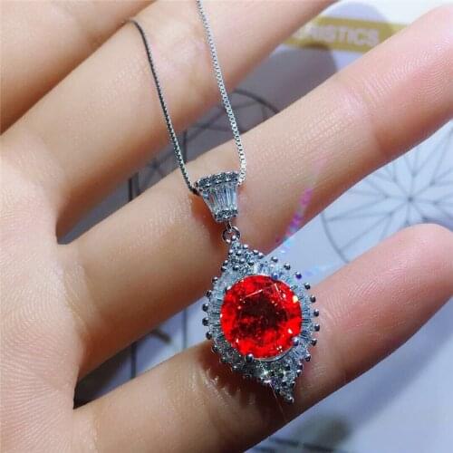 Vintage Silver Color Chain Necklace White Red Green Round Zircon Pendant Necklace Cute Rainbow Crystal Stone Necklaces For Women