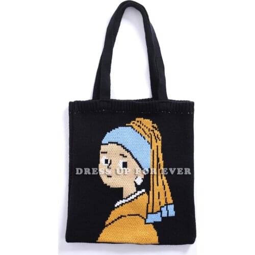Knitting College Style Chic Tote Shoulder Bag Cute Girls Crochet Woolen Shopping Large Capacity Bag Female Daily Handbag