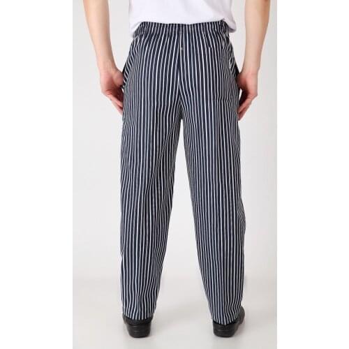 High quanlity chef service cook uniform chef de executive chef pant black white striped elastic Red Peppers restaurant uniform