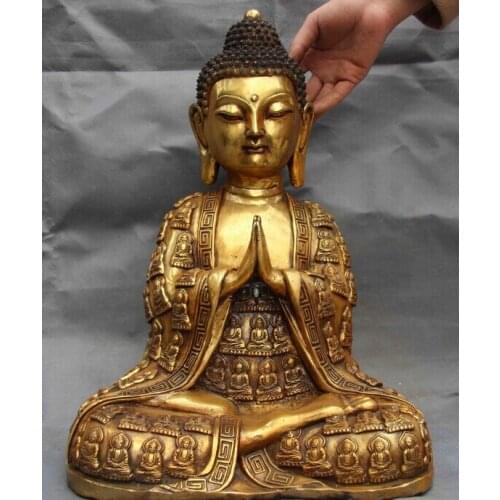 Xd 003429 16 Buddhism Temple Copper Bronze Gild Sakyamuni Amitabha Rulai Buddha God Statue