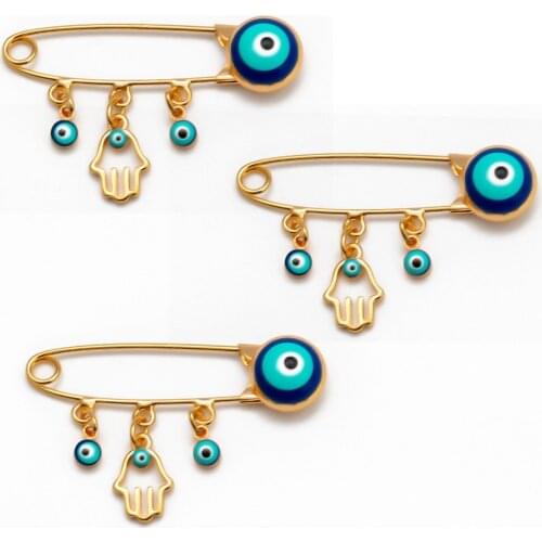Turkey Evil Eyes Hands Brooch Safety Pin Blue Lucky Eyeball Brooch Charm Ethnic Lapel Pin Brooches For Women Jewelry