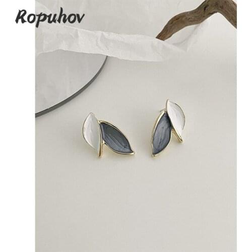 ROPUHOV 2021 New Korean ZA Trendy S925 Silver Needle Simple Leaf Earrings Female French Earrings