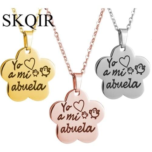 Love grandma flower necklace 3 colors stainless steel chain cartoon chicks Yo heart a mi abuela letter choker women jewelry gift