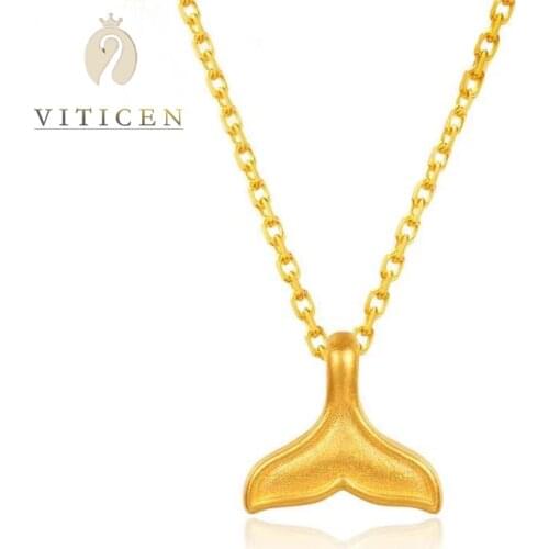 Womans Gold Necklace Pure 24K 999 Gold Whale Pendant Girl Engagement Gift Pure 18K Gold Necklace For Girlfriend Birthday Gift