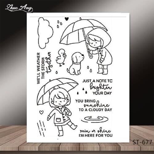 ZhuoAng Kind girl hold umbrellas for dogs Clear Stamps For DIY Scrapbooking/Card Making/Album Decorative Silicon Stamp Crafts