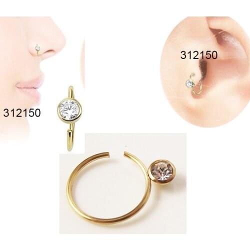 1 Piece Gold Silver Black Clear Gem Loop HOOP RING Stud Nose Ear Cartilage Piercing Jewelry