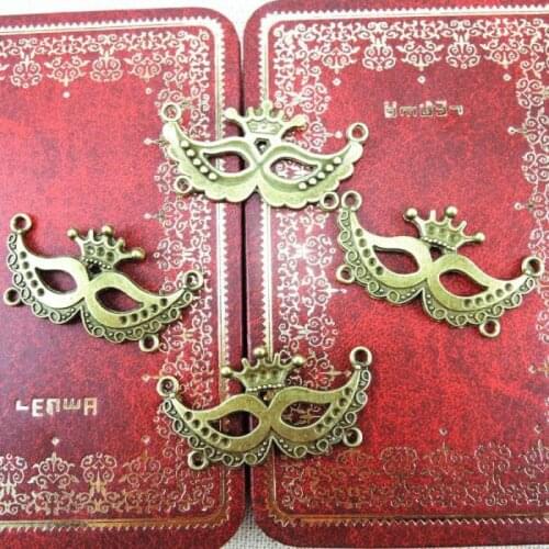 40*23mm 10pcs Metal Alloy Antique Bronze Mask Charms Connector For Bracelets DIY Jewelry Craft Findings ZN-71