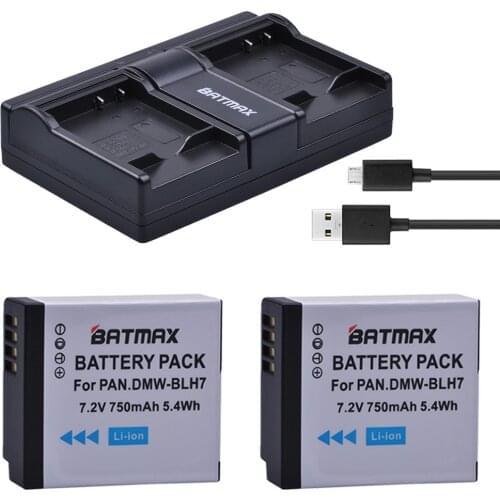 2Pcs DMW-BLH7 BLH7 DMW-BLH7PP DMW-BLH7E Battery + Dual USB Charger for Panasonic Lumix DMC-GM5,DMC-GF7,DMC-GF8, GF9, LX10, LX15