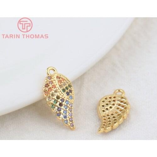2PCS 15.7x7.6MM 24K Gold Color Brass with Zircon Wings Pendants Charms High Quality DIY Jewelry Making Findings Accessories