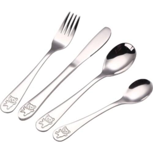 Baby Portable Dishes Stainless Steel Teaspoon Spoon Fork Knife Utensils Baby Kids Learning Eating Children Tableware