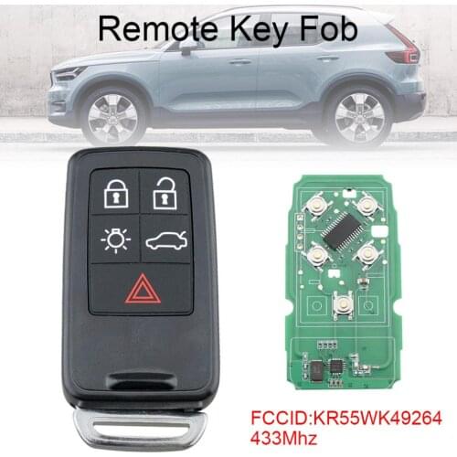 433Mhz 5 Buttons Remote Car Key Fob Key Entry with ID46/7953 Chip KR55WK49264 Fit for Volvo 2010-2017 XC60 / 2008-2016 XC70