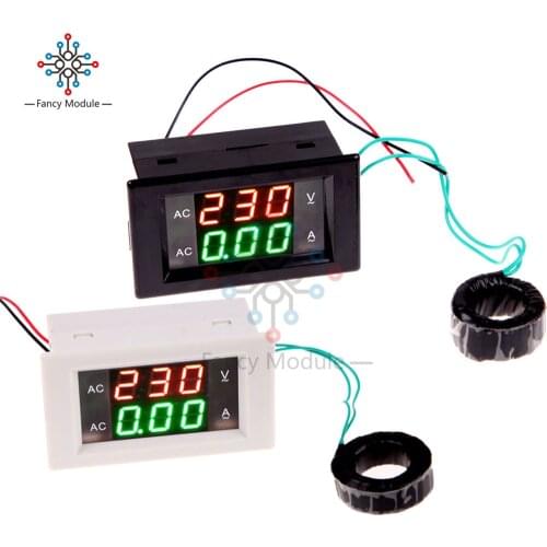 Diymore AC 60 -300V 100A Digital Voltmeter Ammeter Red Green Dual LED Panel Voltage Current Detector Tester with Coil