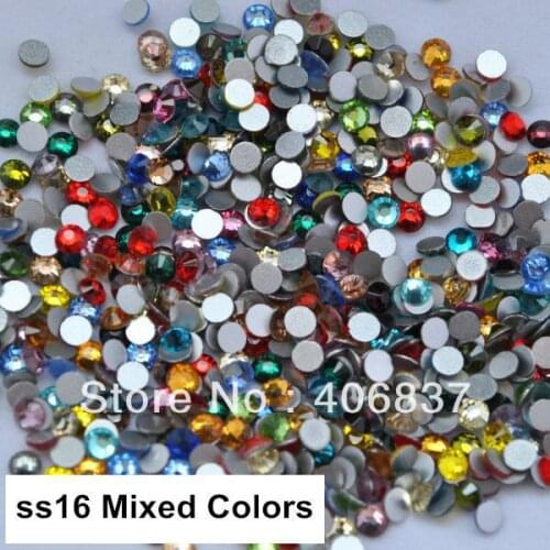 Free Shipping! 1440pcs/Lot, ss16 (3.8-3.8mm) Mixed Colors Flat Back Non Hotfix Nail Art Rhinestones