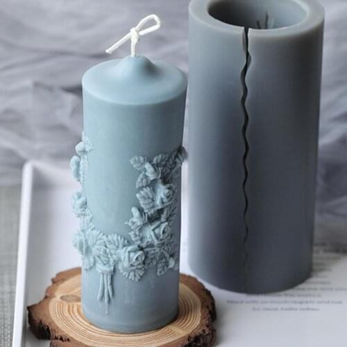 Free Shipping Carved Cylindrical Candle Mould European Style Fancy Retro Carved Magic Ritual Scented Candle Silicone Mold