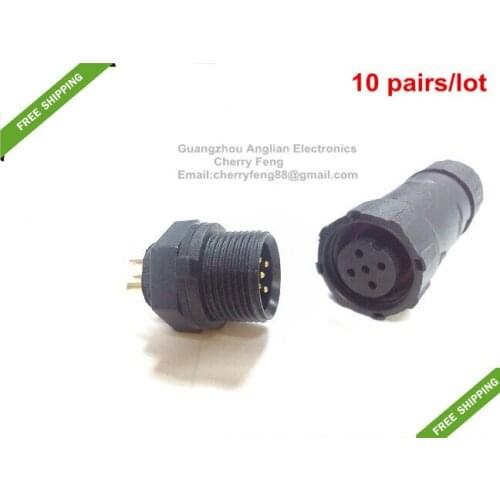 Free Shipping! 5 pin waterproof connector, M14 panel mounted socket, waterproof cable connector, Contact Brass Gold over nickel