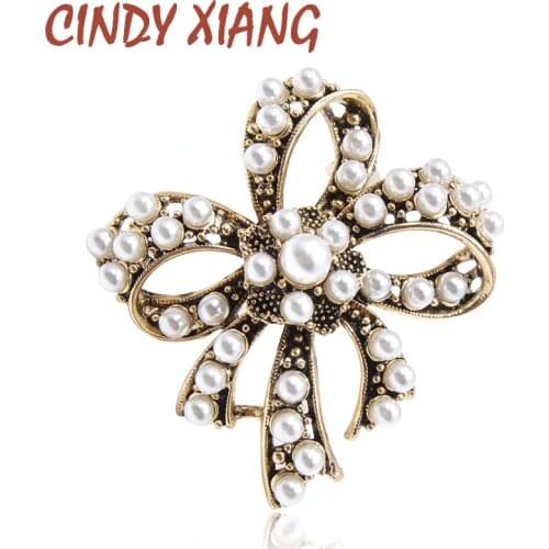 CINDY XIANG Vintage Pearl Bow Brooches for Women Beautiful Fashion Bowknot Pin Brooch Sweater Corsage High Quality New Arrival