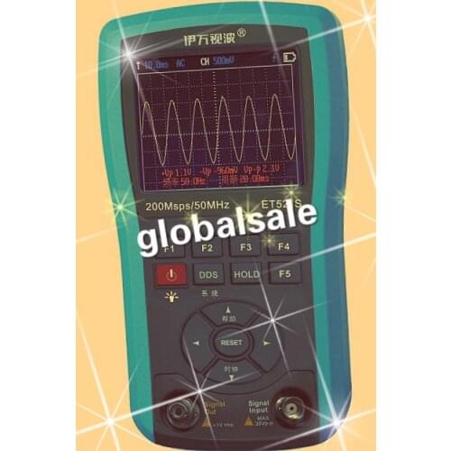 ET521S Handheld Oscilloscope ScopeMeter 50MHz 200MSa/s & Function Signal Waveform Generator 156KHz 2in1 3.5'' TFTLCD Li-battery