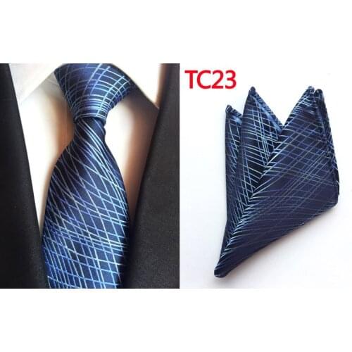 Tie 8cm Personality Necktie Set Fashion Blue Striped Ties with Handkerchief for Gentlemen