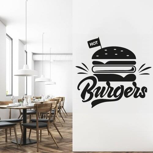 Hot Burgers Vinyl Wall Decal Fast Food Restaurant Waterproof Shop Window Sign Logo Wallpaper Kitchen Decoration Stickers Z784