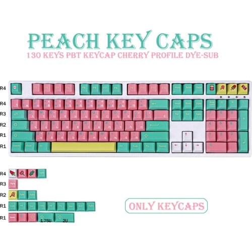 PBT Keycap 130 Key Cherry Profile DYE-SUB Personality Peach Color Mechanical Keyboard Keycap 61 64 84 108 Layout