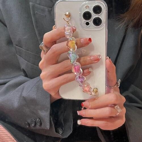 Korea Cute Love Heart Bracelet Wrist Chain Case for iPhone 12 Pro Max MiNi 11 XR X XS 7 8 plus SE 2020 Clear Soft Back Cover New