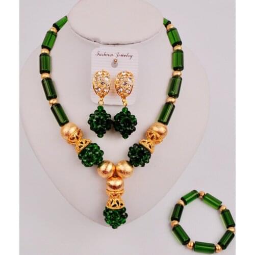Fashionable Nigerian Wedding Set African Necklace Beads Dark Green African Jewelry Set ZQ2-3