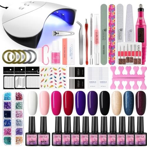 COSCELIA Nail Gel Polish Kit With UV LED Lamp Electric Nail Drill Soak Off Varnish Kit For Nail Tools Art Decorations Set