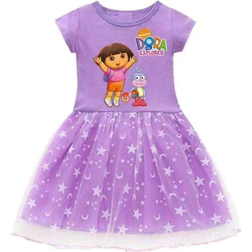 2021 New Summer Girls Dora Dress Birthday Party Princess Dress Halloween Christmas Costume Children Toddler Children days Dress