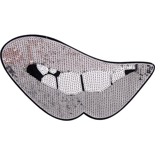 New DIY Big Red Lip mouth patches Applique Sewing Handmade Bl^ing Bling Sequins Patch for Clothing Embroidered Embroidery