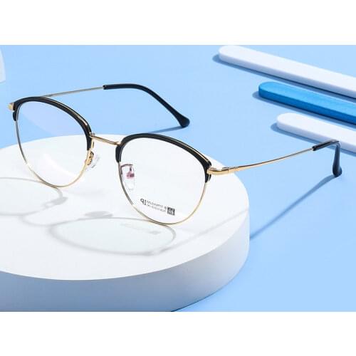 Beta Titanium Glasses Frame Browline Frame Full Rim Eye Glasses Unisex Round Spectacles with Spring Hinges New Arrival