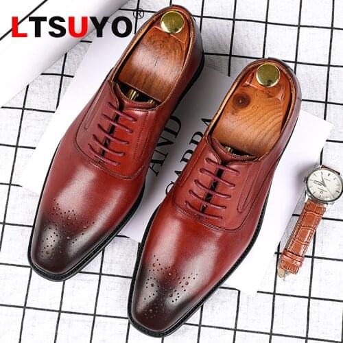 Mens Bullock casual leather shoes, fashion retro-color formal banquet mens shoes, high-end office business mens leather shoes