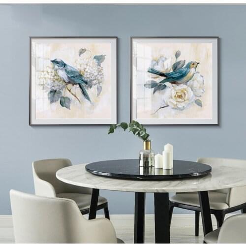 Simple Nordic flowers and birds watercolor American porch living room study murals poster print picture decorative painting