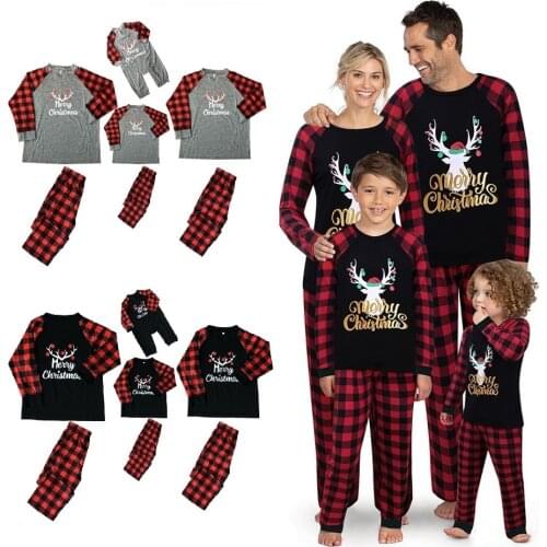Christmas Family Matching Outfits Plaid Pajamas Set Father Mother Childrens Sleepwear Xmas Mommy and Me Pjs Clothes Tops+Pants