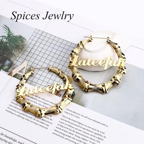 Spices 50 70 90mm Hiphop Sexy Bamboo Hoop Earrings Customizable Customize Name Earrings Bamboo Style Custom Earrings Statement