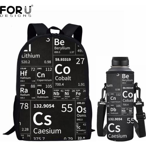 FORUDESIGNS School Backpacks Cup Case Set Chemical Elements Print Teens Schoolbags Bookbag Student Bottle Covers Mochila Escolar