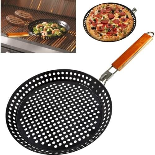 Grill Skillet Pizza Grill Pan Non-Stick for Fry Chapati Cooking Vegetables Seafood Grill Topper Removable Heat Resistant Handle