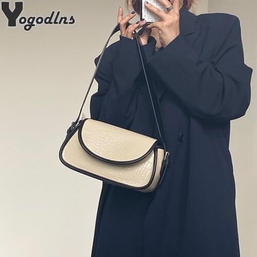 Fashion Crocodile Pattern Baguette Bags PU Leather Shoulder Bags for Women Design Luxury Handbag Female Small Subaxillary Clutch