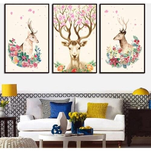 SVITY Nordic Deer Wall Pictures Modular Paintings For Living Room Animal Canvas Painting Home Art Decoration Prints FA673