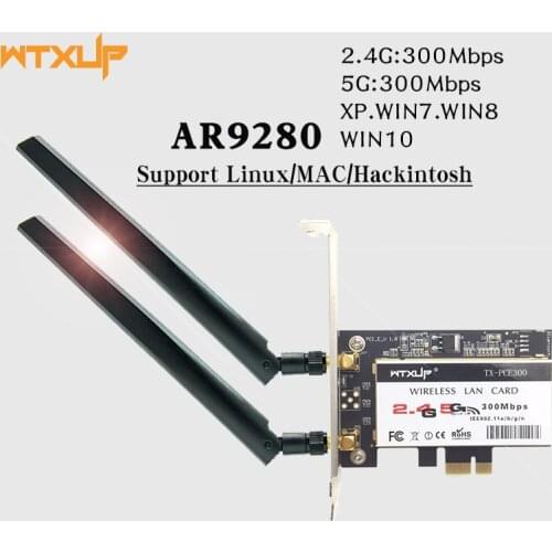 WTXUP Dual band Atheros AR9280 AR5BDT92 802.11a/b/g/n 300Mbps WIFI Card PCI express PCI-e WiFi Adapter For Desktop Linux/MAC