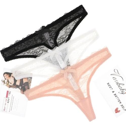 Women sexy thong lace low-rise thongs breathable underwear black and pink and white panties