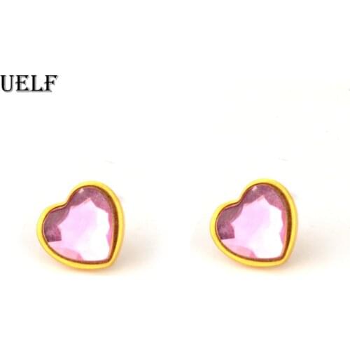 Uelf 2019 Unique Design pink Love Heart Shape Stud Earring For Women Charm Wedding Jewelry Party Statement Stud Earring