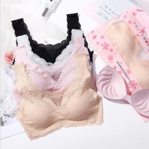 Womens Sexy Lace Bra Sleeping Brassiere Underwear Fashionable Comfortable No Steel Ring Gathering Bra Solid Color Tube Top