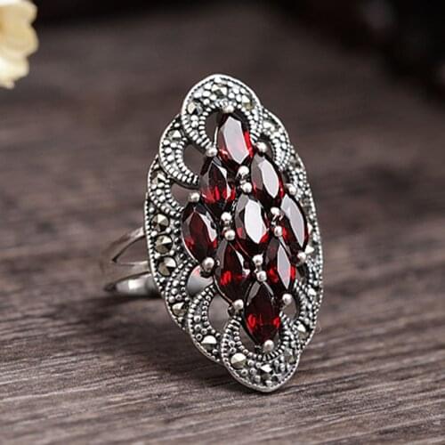 MOONROCY Trendy Rings Vintage Silver Color Red Crystal Party CZ Ring for Womens Girls Gift Dropshipping Jewelry Wholesale