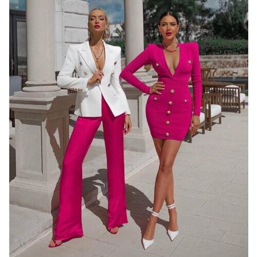 2021 fall new style long-sleeved solid color fashion button tight-fitting bandage womens sexy deep v-neck elegant mini dress