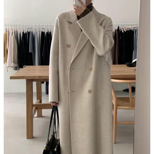 Mozuleva 2021 Retro Loose Double-breasted Women Long Overcoats Winter Warm Full Sleeve Notched Collar Female Woolen Coats Female