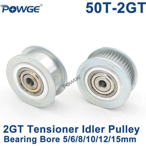 POWGE 50 Teeth 2GT Idler Timing Pulley synchronous Wheel Bore 5/6/8/10/12/15mm with Bearing for Width 10mm GT2 belt 50T 50Teeth