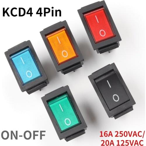 1PCS Rocker Switch 4Pin ON-OFF Electrical equipment With Light Power Switch 16A 250VAC/ 20A 125VAC KCD4